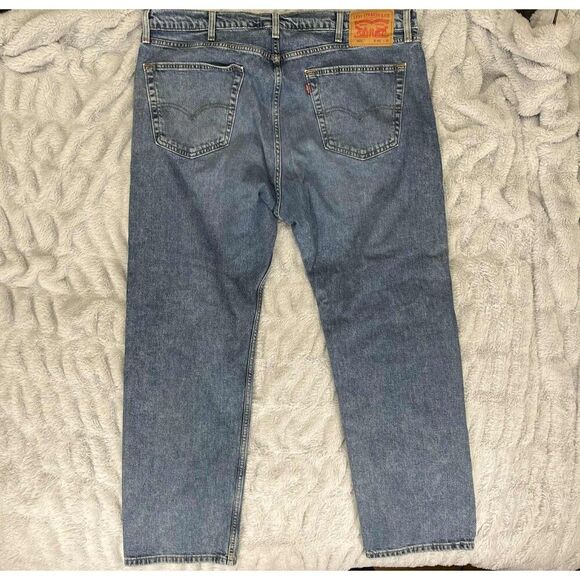 Levis 505 Mens Size 40x26.5 Medium Wash Distressed Stain Straight Jeans Grunge - Picture 2 of 13